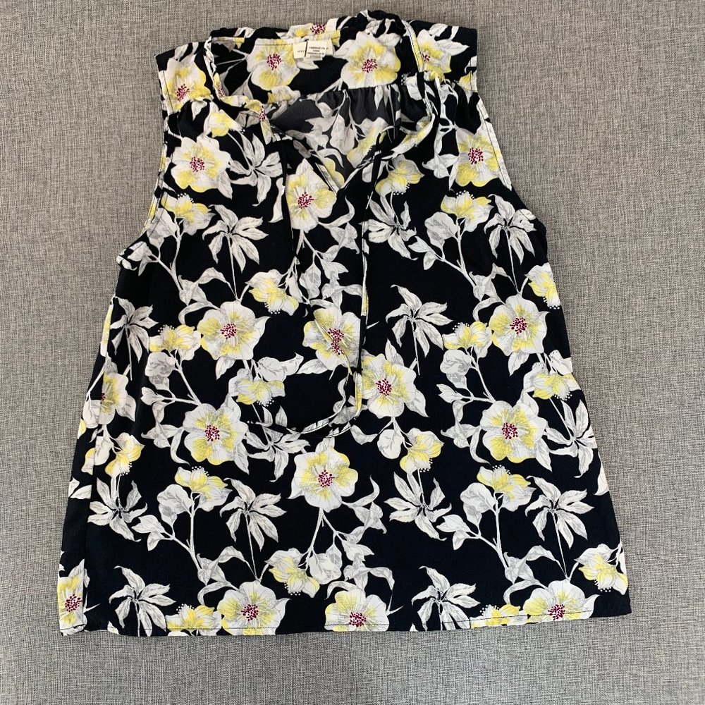 Mercer & Madison Floral Sleeveless Top Medium Black Gray Yellow Lightweight